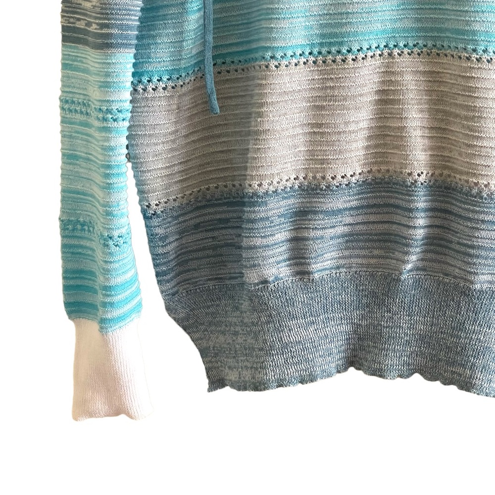 Lightweight color block blue, white & gray long sleeve striped hoodie - Picture 9 of 14